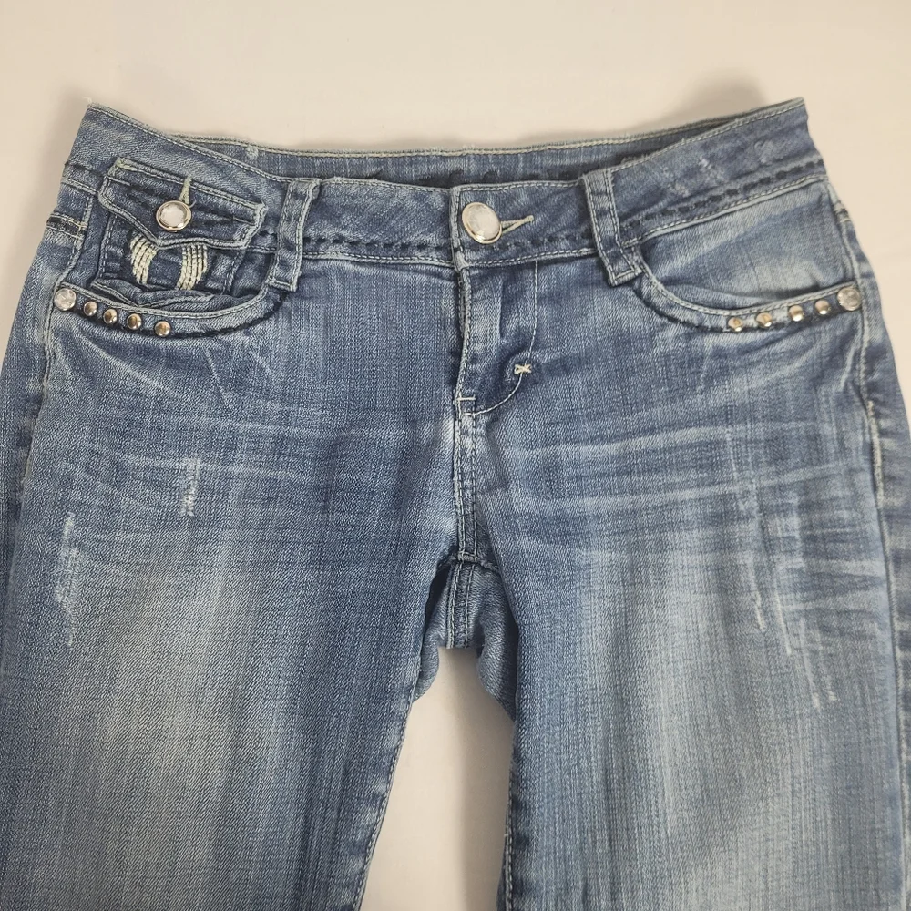 La Idol Jeans Angel Wing Embroidered Rhinestone Bling Size 3
